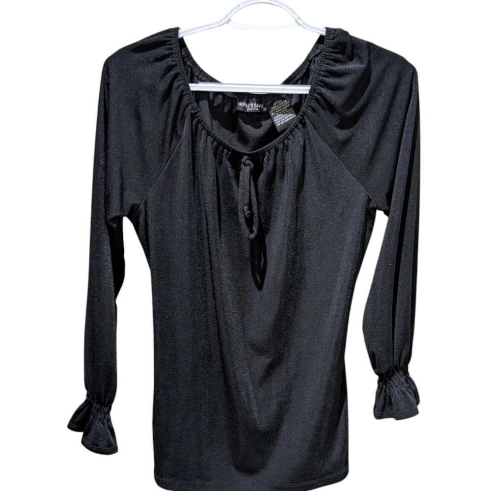 Impressions Lifestyle Black Long Sleeve Blouse, Y2K Era. Size Petite Small.